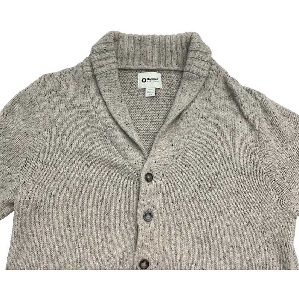 Haggar Wool Blend Shawl Collar Cardigan Vest Mens XL Tan Button Sweater - Picture 3 of 9